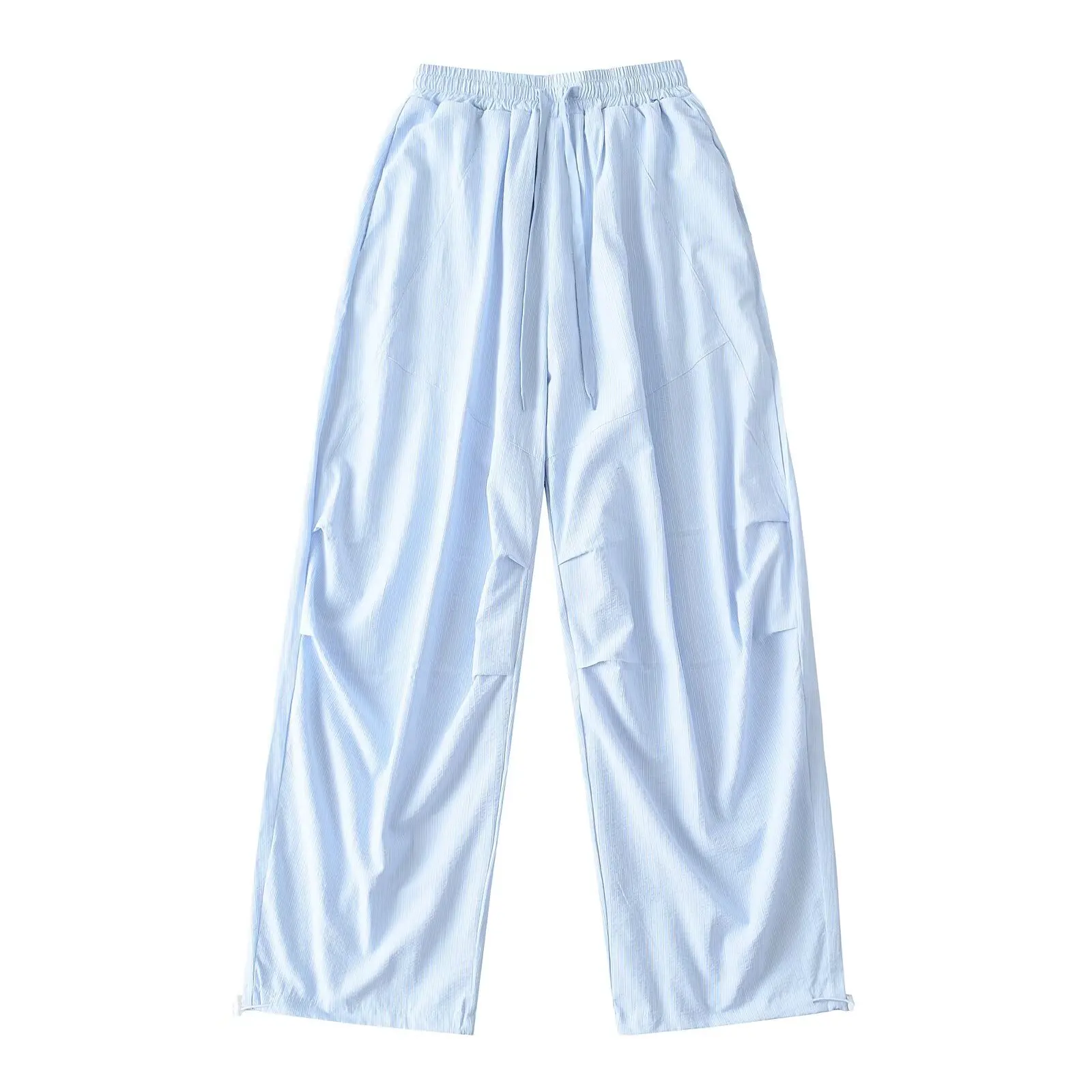 Duoperi moda feminina sólida listrado calças com cordão casual cintura alta elástica comprimento total feminino elegante chique senhora calças