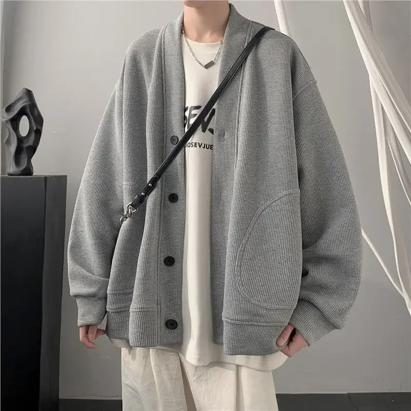 Men Cardigan V-neck Cardigan Hoodie Men Fashion Style Spring and Autumn 2023 New Lazy Wind Loose Casual Jacket Men Coat