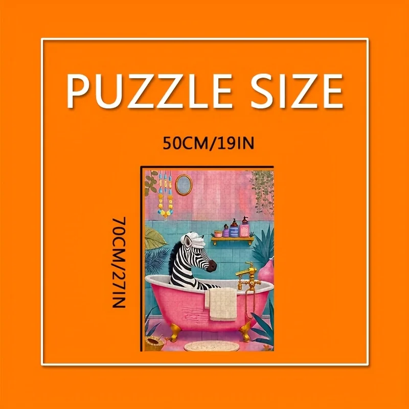 1000 قطعة من أحجية الحمار الوحشي في حمام الفقاعات للبالغين - ألوان نابضة بالحياة، عمل فني مفصل، تصميم مستطيل محمول، منزل DIY