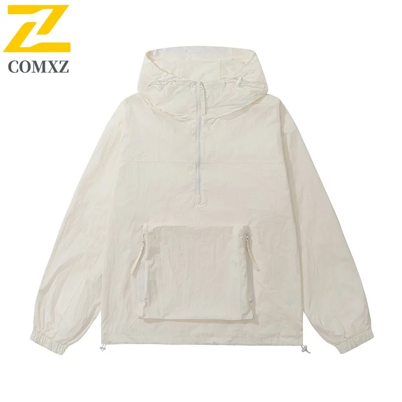 

COMXZ 2025 Мужская однотонная куртка Молодежная уличная повседневная спортивная куртка Универсальная модная верхняя одежда Модный уличный стиль