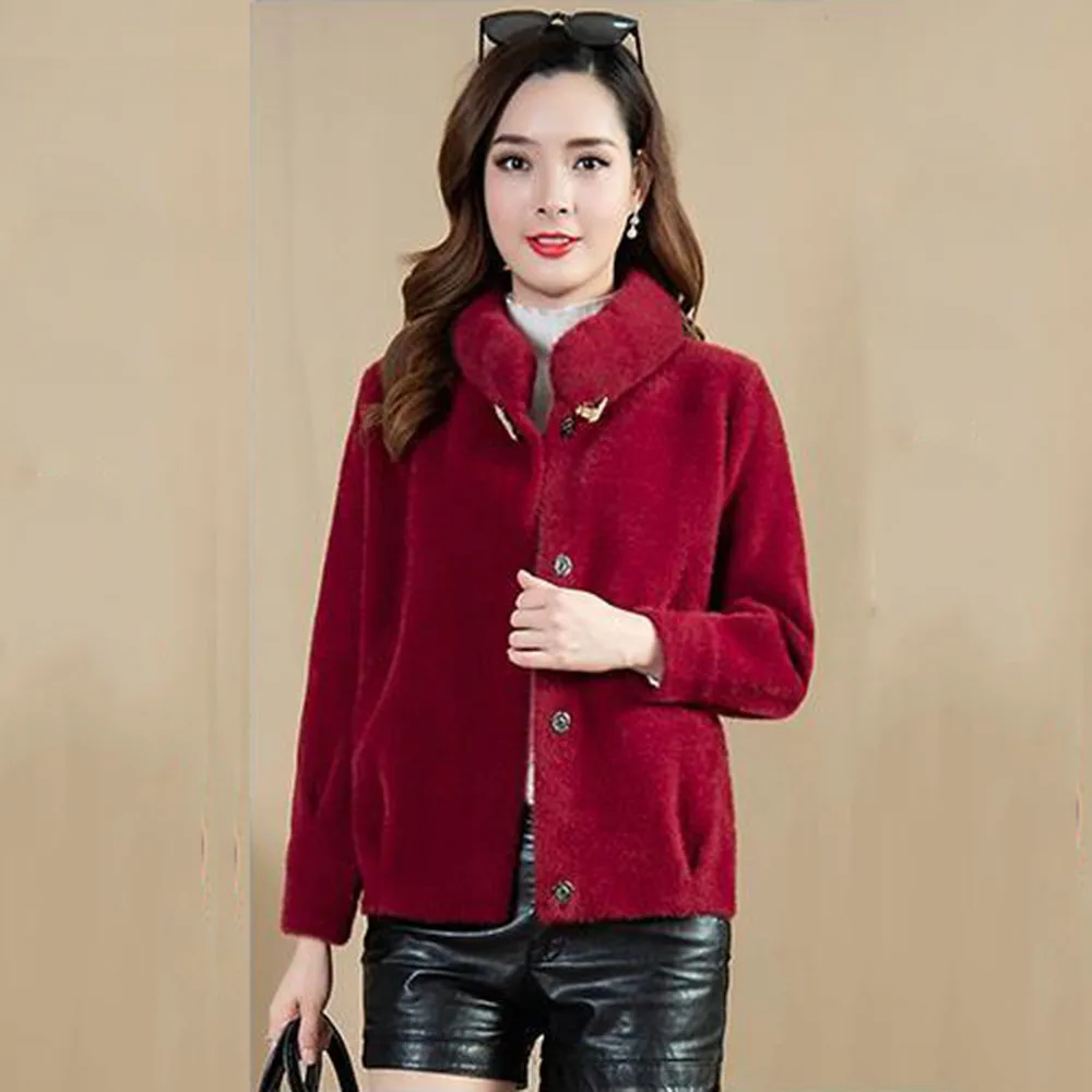 Mink-like Loose Jacket Female Short 2024 Autumn And Winter Fashion Slim Woolen Imitation Gold Mink Velvet Jacket Female Tide.