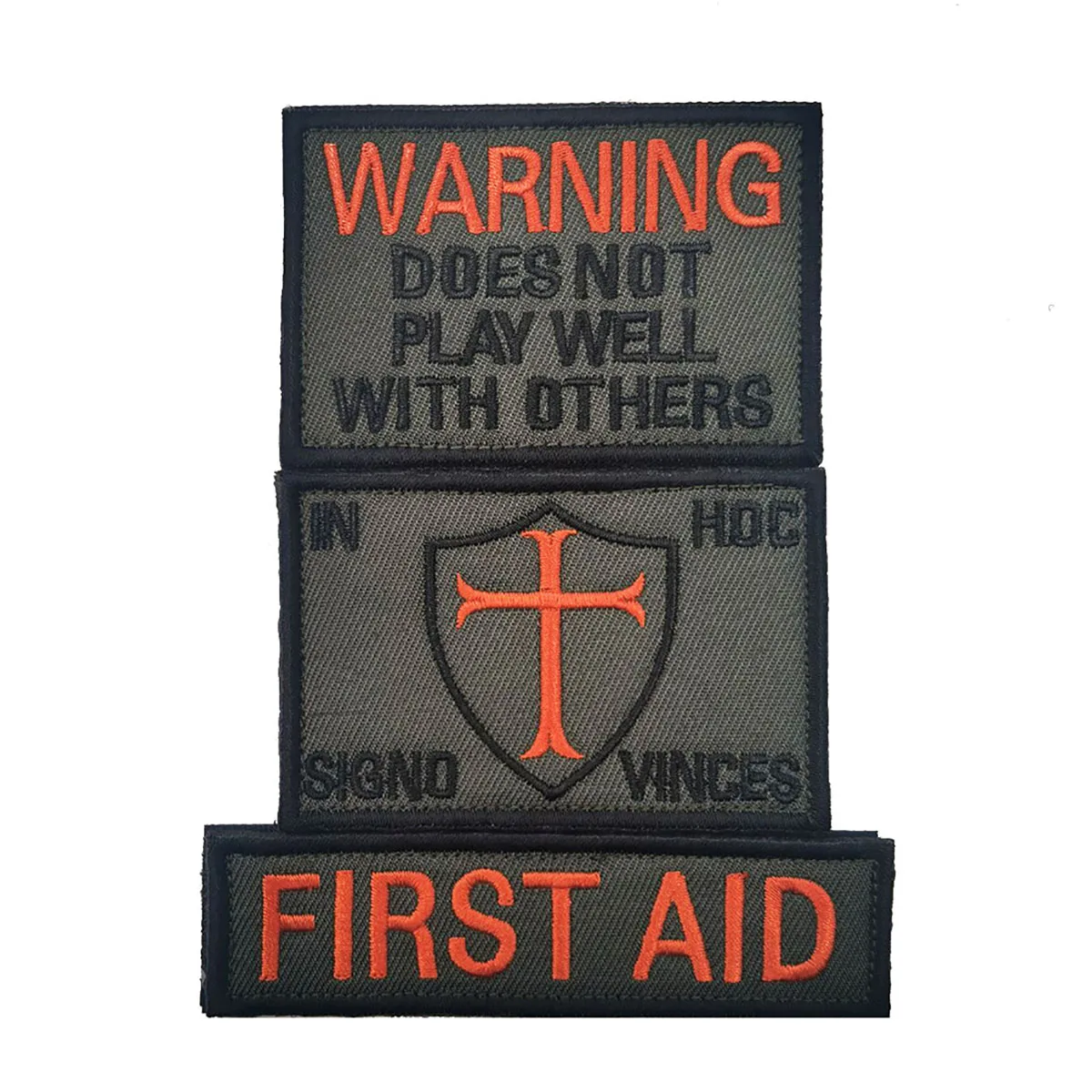 WARNING embroidered FIRST AID armband shoulder IN HOC SIGNO VINCES badge Temple cross outdoor backpack sticker