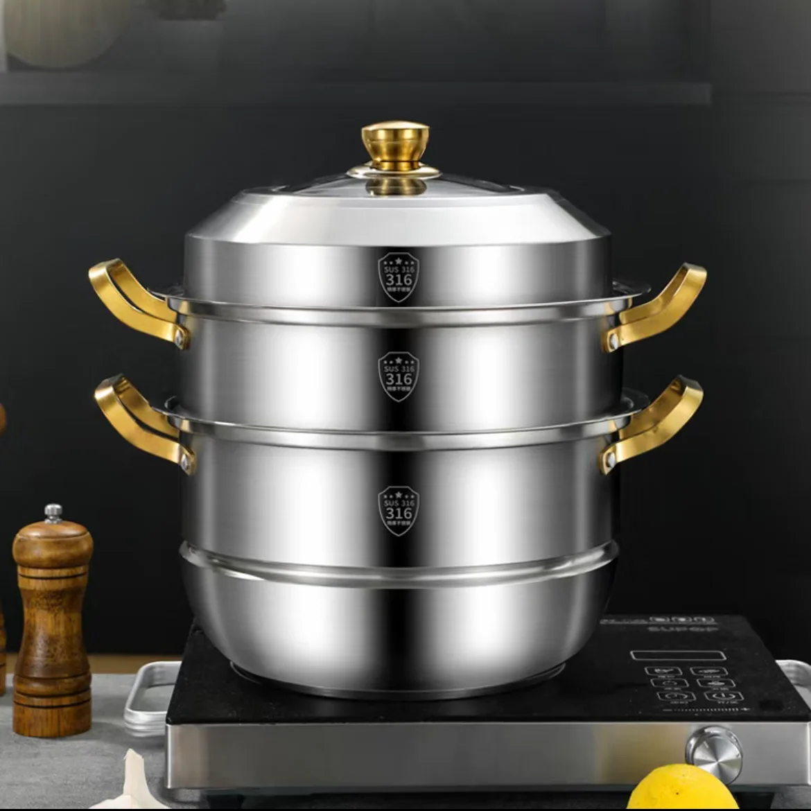 316 stainless steel steamer food grade enlarged and thickened  household large capacity multi-layer steamer Soup Pot for Cooking