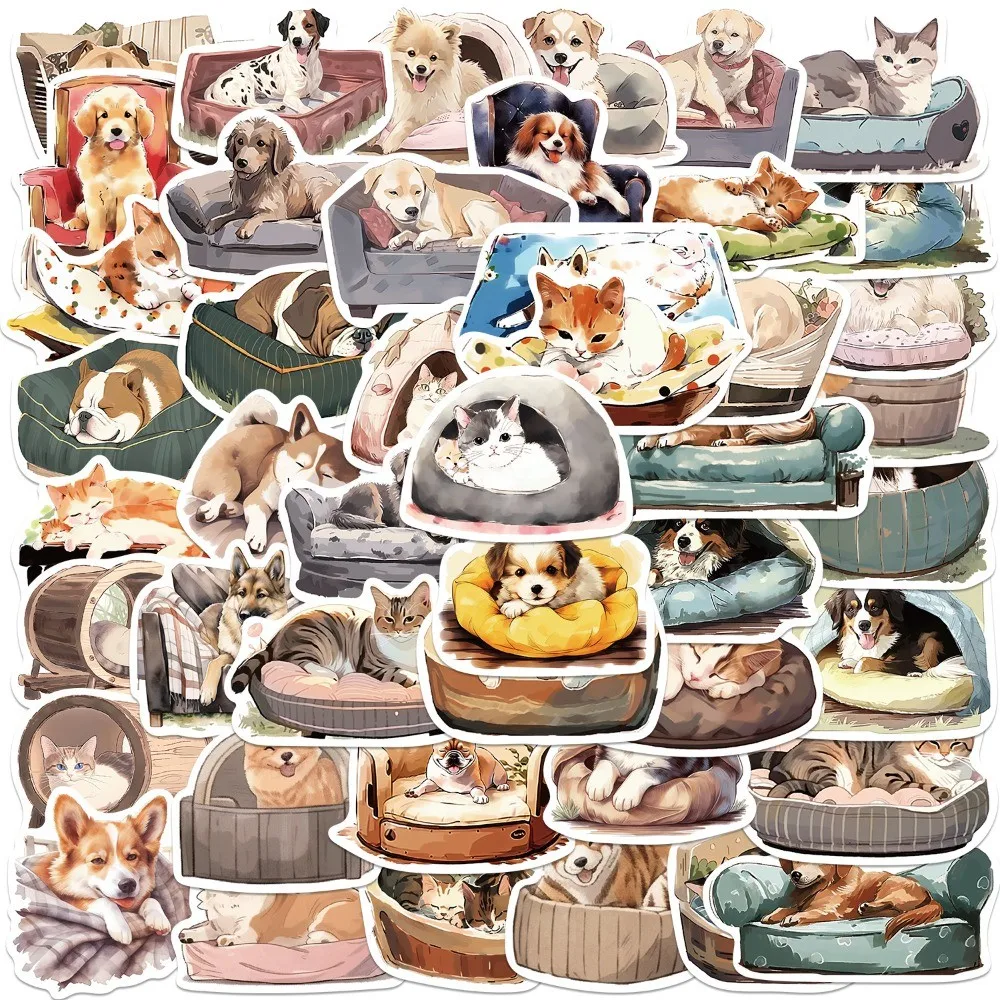 50-teilige niedliche gemütliche Cartoon-Graffiti-Aufkleber für Katzen und Hunde – wasserfeste DIY-Dekoration für Gitarren, Notizbücher, AufnahmeYourLife Store