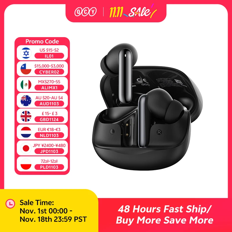 QCY Melobuds N50 ANC Bluetooth 5.4 Wireless Earphones Active Noise Cancellation 6 Mics Clear Call Earbuds Multipoint Connection