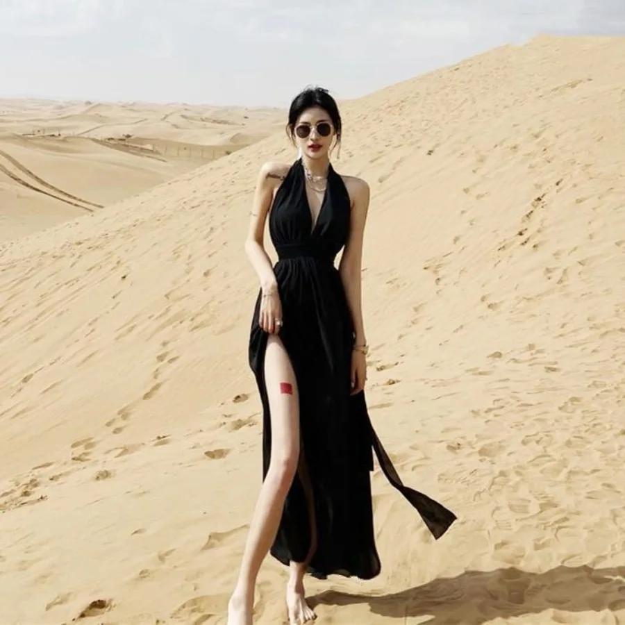 

【New style】Desert vacation skirt good looking black travel skirt beach dress summer beach dress girl super fairy