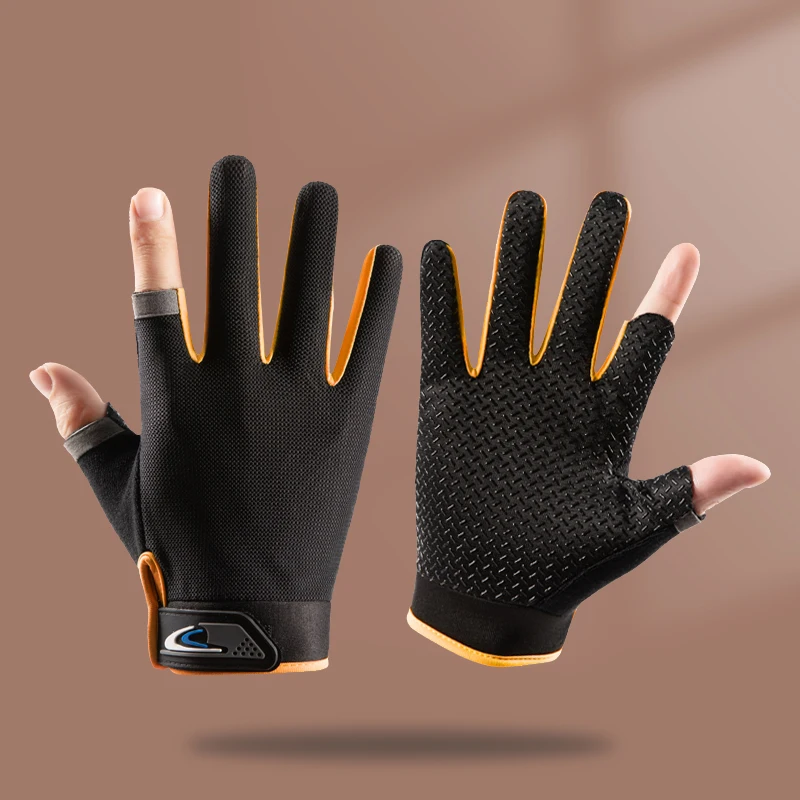 قفازات الصيد للرجال والنساء الصيف اثنين إصبع لمس متوافق المضادة للانزلاق الشمس واقية تنفس الدراجات واللياقة البدنية قفاز #3