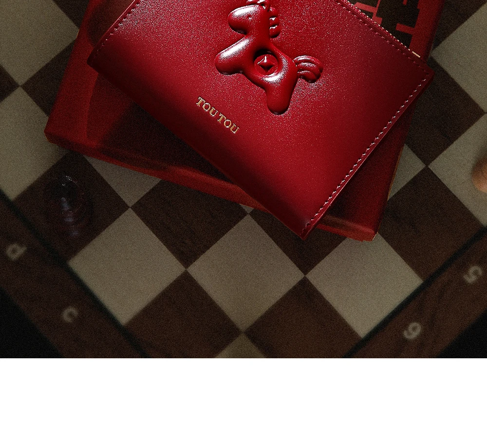Toutou Red New Cowhide Wallet, ein leichter, kompakter roter Karten- und Münzbeutel, kleiner Damen-Geldbeutel, Kartenhalter, Caibu-Kartenetui – Detail 21