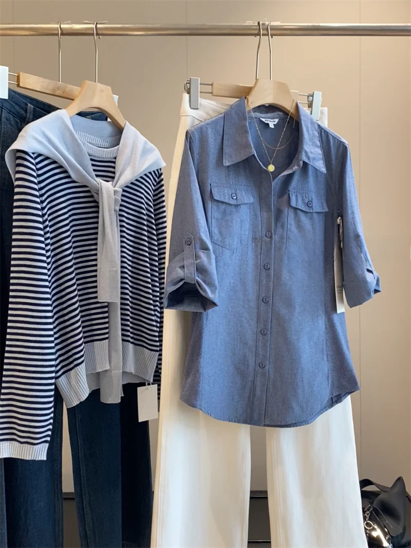 

Повседневное повседневное пальто с простым воротником в стиле ретро и манжетами Sve в стиле пэчворк, джинсовое дышащее женское пальто-стойка, повседневная повседневная одежда