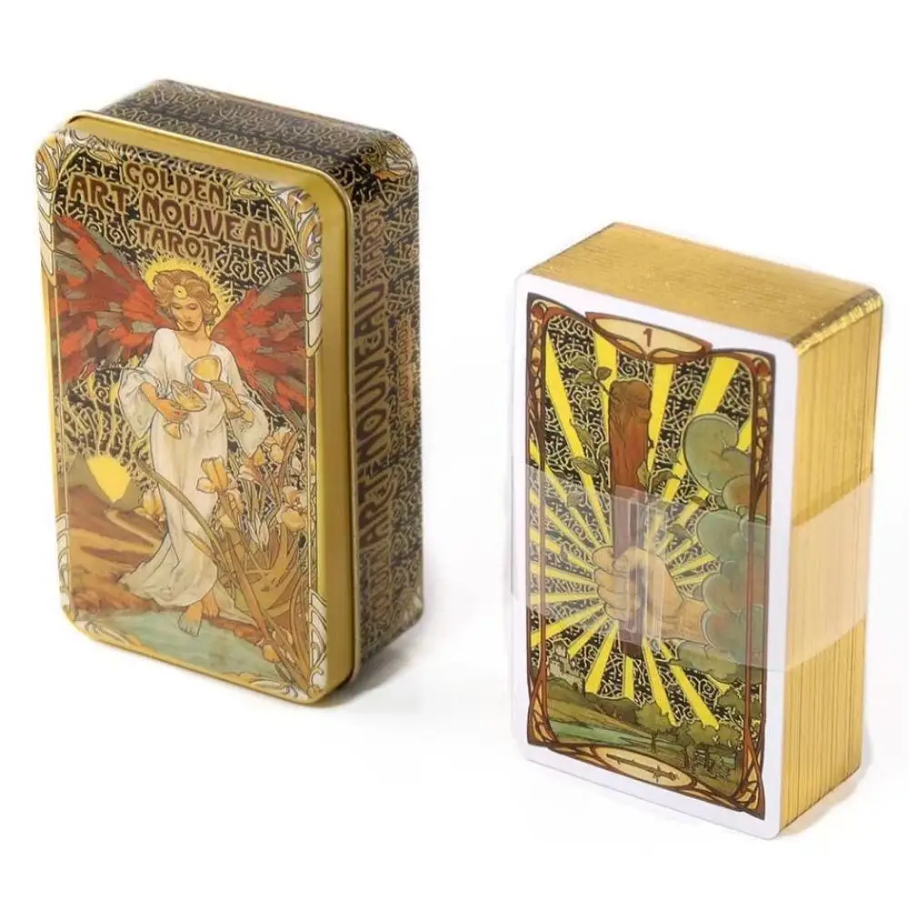 Tin Box Gilding Processo Tarot Deck, 78 Cartas Baralho com Guia Livro, Alto Grau, Adivinhação Antiga