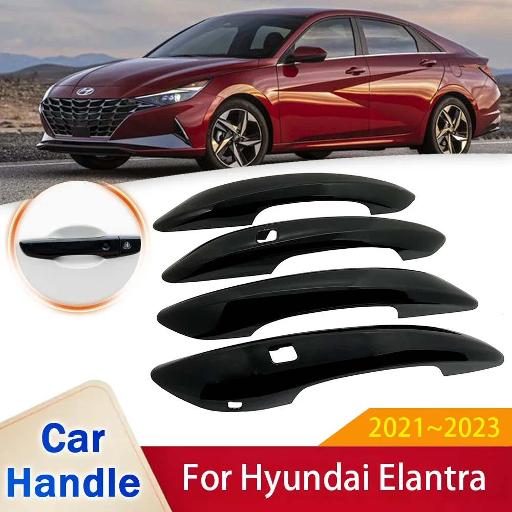 

Fit for Hyundai Elantra CN7 2021 2022 2023 Avante i30 Sedan Gloss Black Carbon Fiber Chrome Door Handle Cover Sticker Accessorie