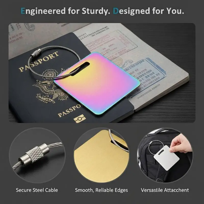 Stainless Steel Tag Keychain Durable Anti-Lost 1Pcs with Steel Wire Loops Luggage Keyring for Suitcase School Bag Travel