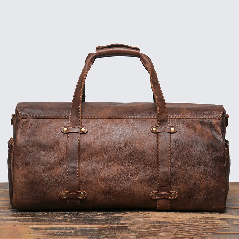 LUOKIR Vintage New Men's Cowhide Tote Travel Bag Genuine Leather One Shoulder Crossbody Bag Large Capacity Duffle Bag