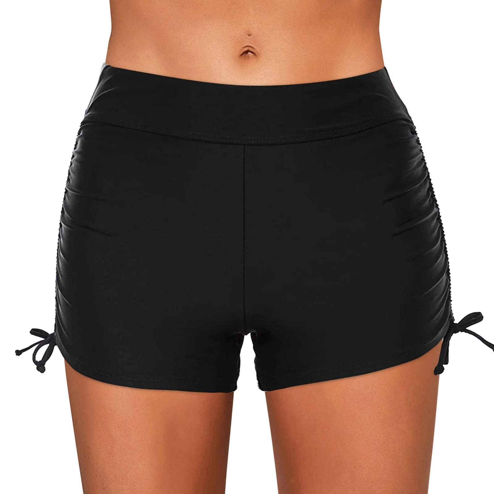 Women’s Swim Shorts High Waist Sides Drawstring Stretch Sports Boyshorts Bathing Suit Tankini Bottoms