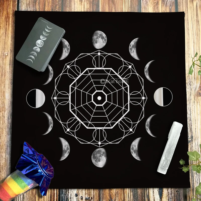 Moon Phase Tarot Tablecloth Sacred Geometric Velvet  Altar Cloth Pagan Magic Array Pendulum Witchcraft Oracle Card Pad Mat 99cm