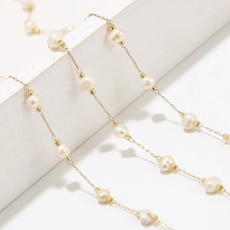 

1 Meter Stainless Steel Gold White Natural Freshwater Pearl Chains For DIY Eyeglasses Necklaces Anklet Jewelry Making Supplies