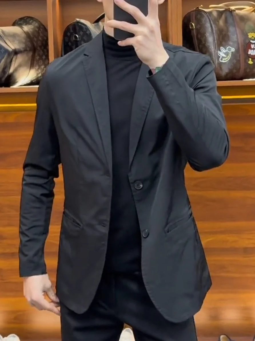 

New Autumn Faion Men's Casual Suit Jaet Haome Stand Fit Busin Casual Long Sve Pure Color Dance Wear