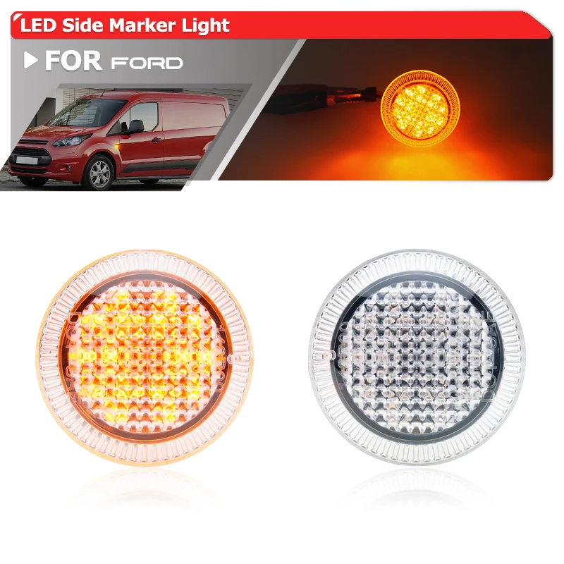 

2x For 2013-2023 Ford Transit/Tourneo Connect Amber LED Fender Side Marker Lights Parking Clearance Turn Signal Repeater Lamps