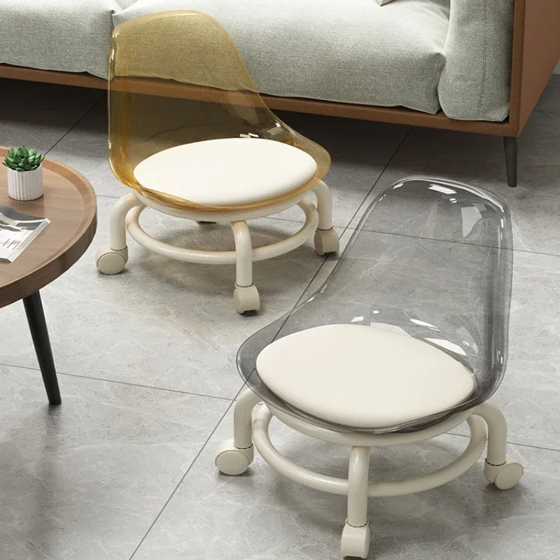 

Universal wheel small stool, pulley low stool, transparent backrest small chair with child artifact