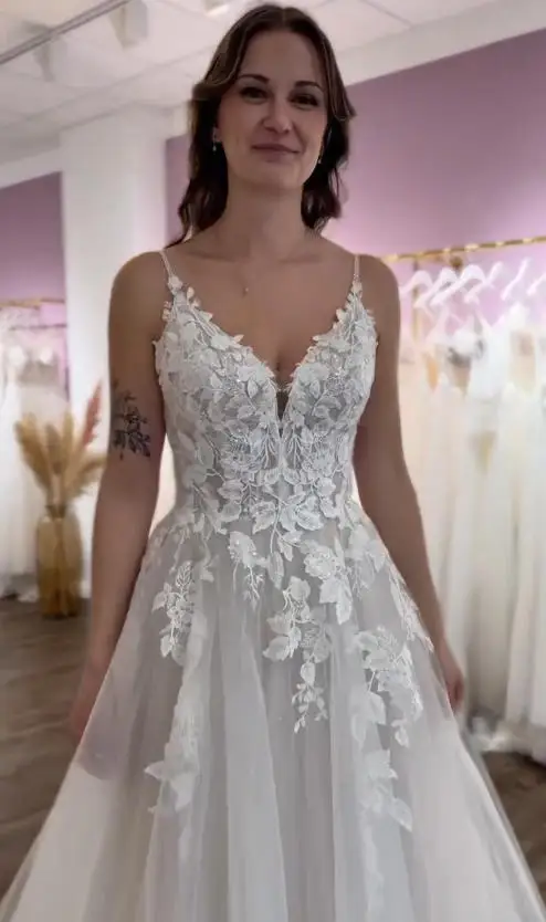 Sevintage 2025 زينة الدانتيل فستان الزفاف السباغيتي Strape تول ألف خط فستان زفاف مخصص رداء دي ماري