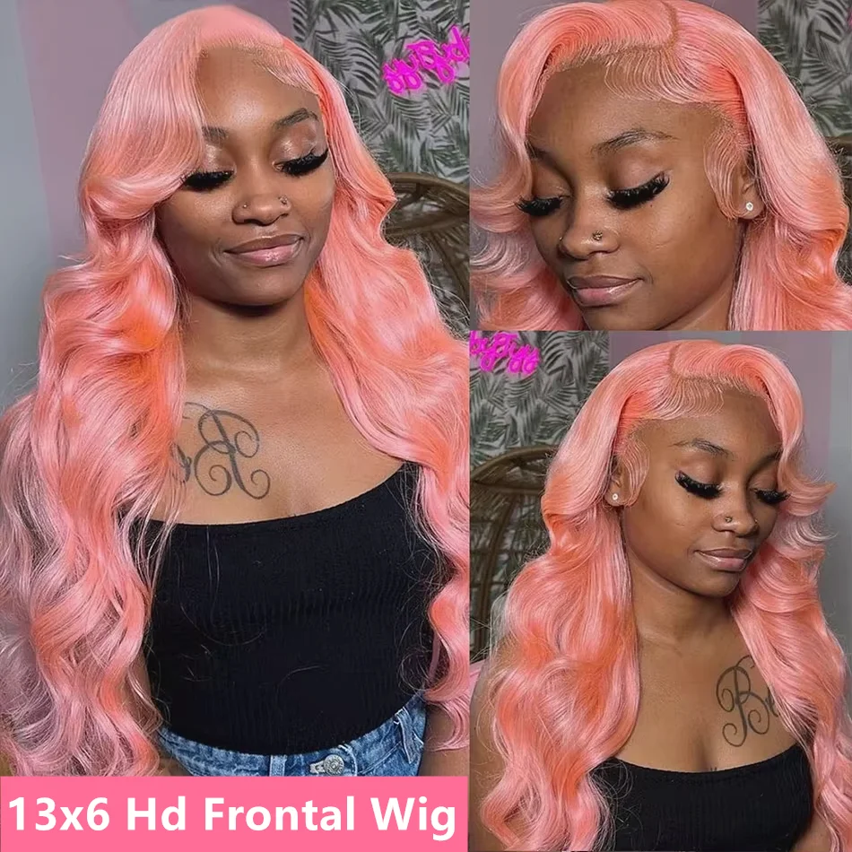Wig Rambut Asli Warna Pink Body Wave 13x6 HD Transparent Lace Frontal Wig 30 36 Inch 13x4 Lace Front Wig Pre Plucked Untuk Wanita