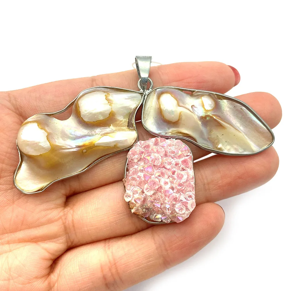 

Unique Natural Stone Pearl Inlaid Irregular Rimmed Single-Hole Pendant DIY Accessories Materials for Necklaces Earrings 1pc