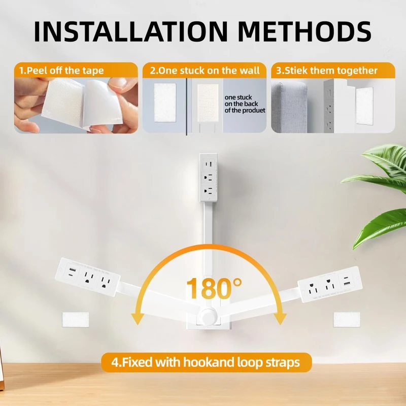 Electrical Outlet Extender Adjustable Length EU US Plug Stretchable Wall Plug Power Strop Outlets 180° Rotate Retractable Socket view 2