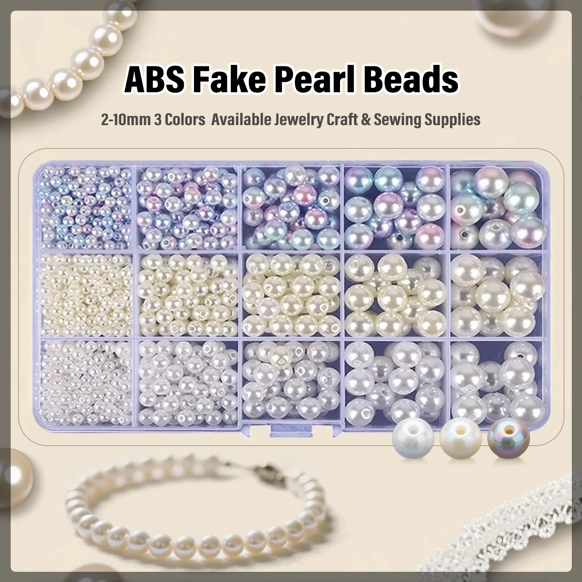 

2/4/6/8/10mm ABS Round Beads Multi-Size Pearl Bead Kit with Holes for DIY Jewelry(Bracelet Necklace), Crafts & Fashion Design