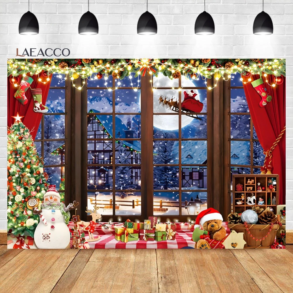 Laeacco Christmas Fireplace Backdrop Interior Vintage Xmas Tree Candle Retro Gift Festival Party Portrait Photography Background