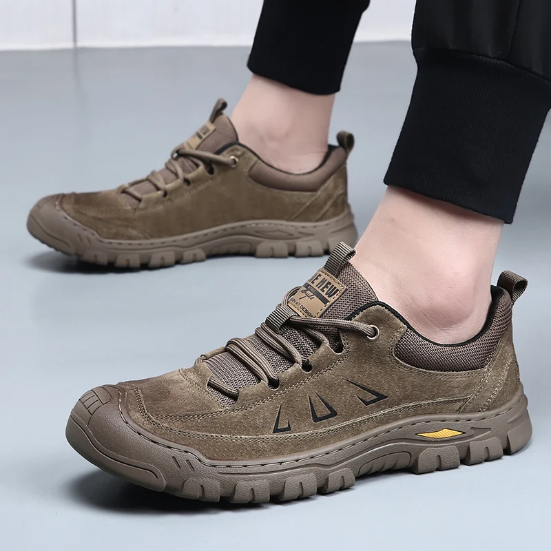 

DIMANYU Men's Hiking Shoes Genuine Leather 2026 New Comfortable Flat Slip-Resistant Lace-Up Casual Shoes Men