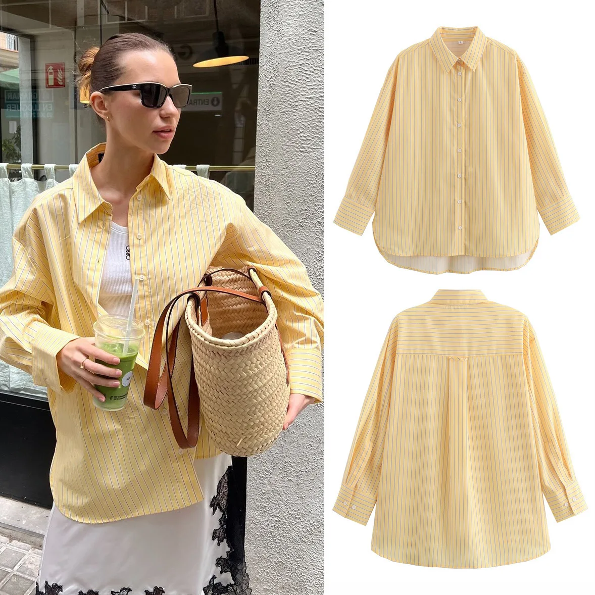 

2025 Summer Ins Women's Long Sleeve Loose Striped Poplin Shirt Personality Street A14050