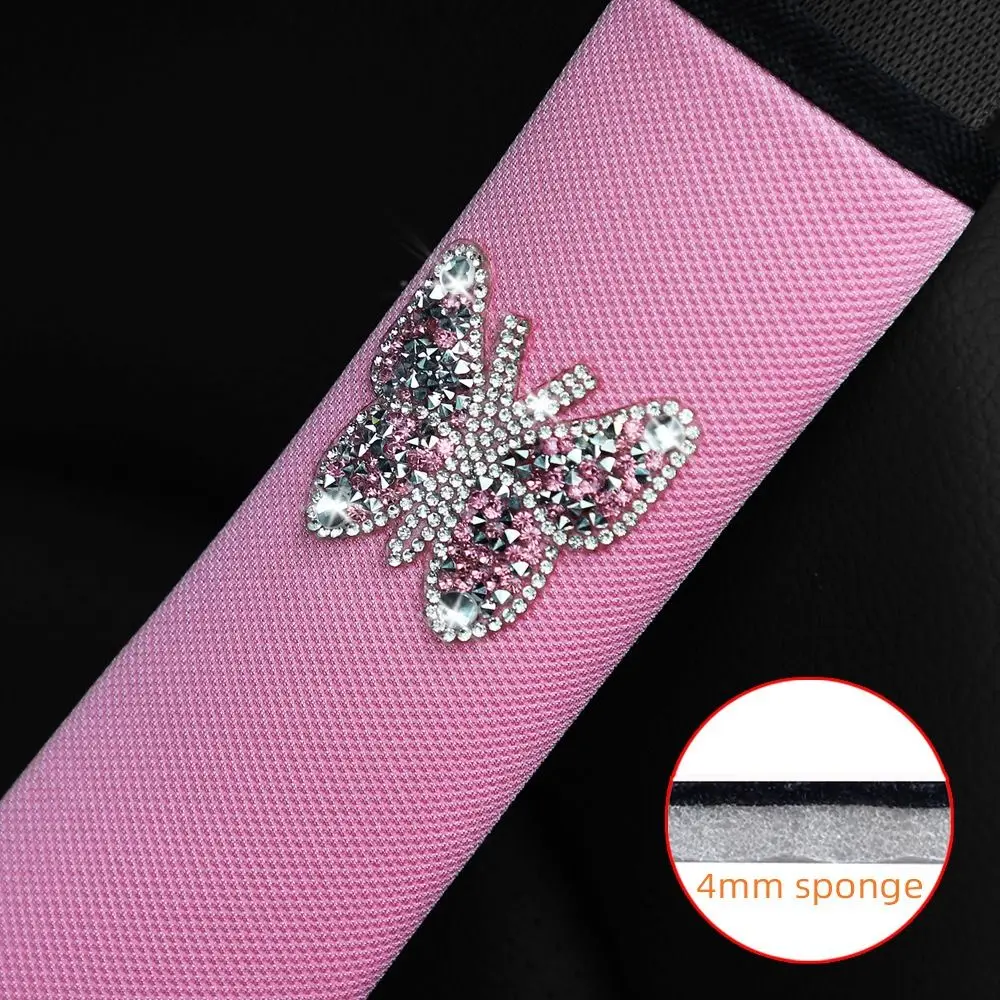 

Rhinestone-studded Car Seat Belt Cover Butterfly Flash Wear-resistant Seat Belt Shoulder Pad Breathable Fabric Lightweight