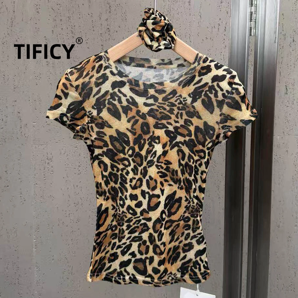 

Летняя женская футболка с коротким рукавом и эластичной талией, с леопардовым и зебровым принтом, в комплекте с повязкой на голову