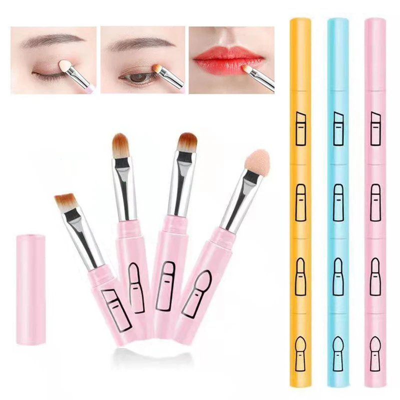 4 in 1 Portable Retractable Travel Lip Eye Brush Professional Makeup Brush Mini Soft Hair Eyeshadow Brush Makeup Accessories 1pc