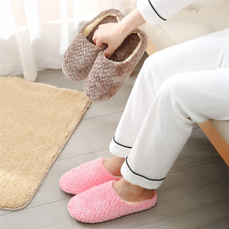 

1Pair Spring and Autumn Winter Jacquard Soft Bottom Silent Slippers Anti Slip Wooden Floor Indoor Cotton Slippers