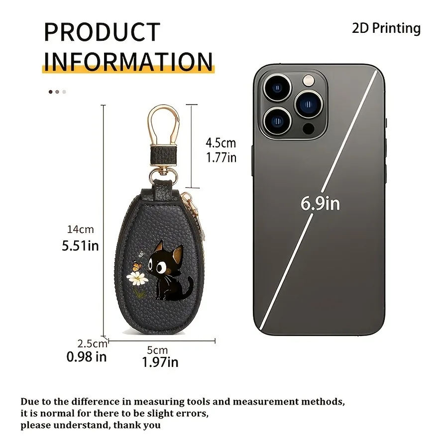 2026 New Cartoon Cat Car Keychain Cover PU Leather Men's Key Bag Home Service Key Storage Bag Zipper Key Case Wallet