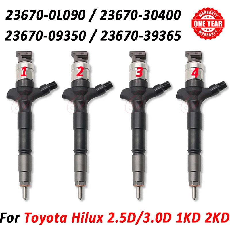 4 Pieces Injectors For Toyota Hilux 1KD 2KD Injection Nozzle 23670-0L090 23670-30400 23670-09350 23670-39365