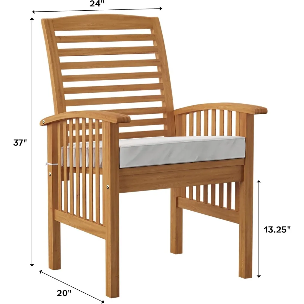 Outdoor Chairs Modern 2 Piece Solid Acacia Wood Slat Back, Set of 2, Outdoor Chairs