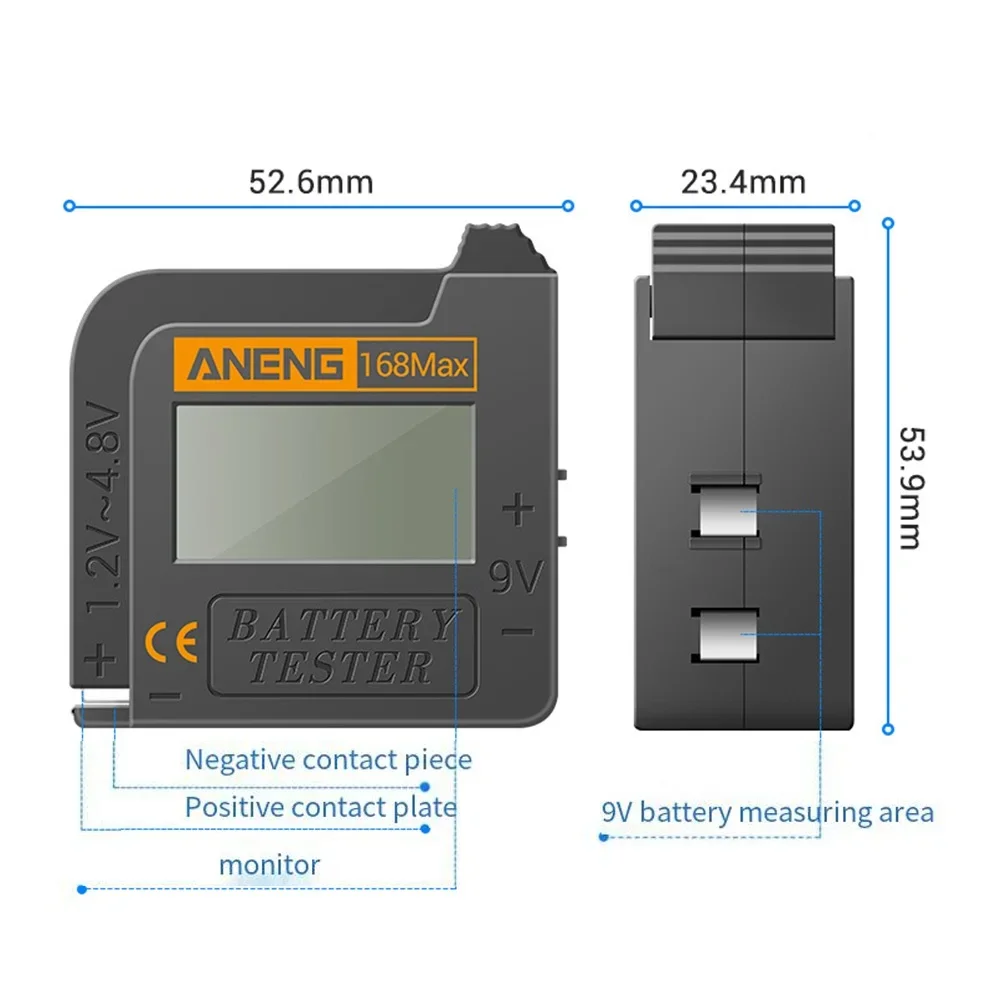 168MAX Battery Tester Portable Digital Battery Power Test Battery Voltage Tester