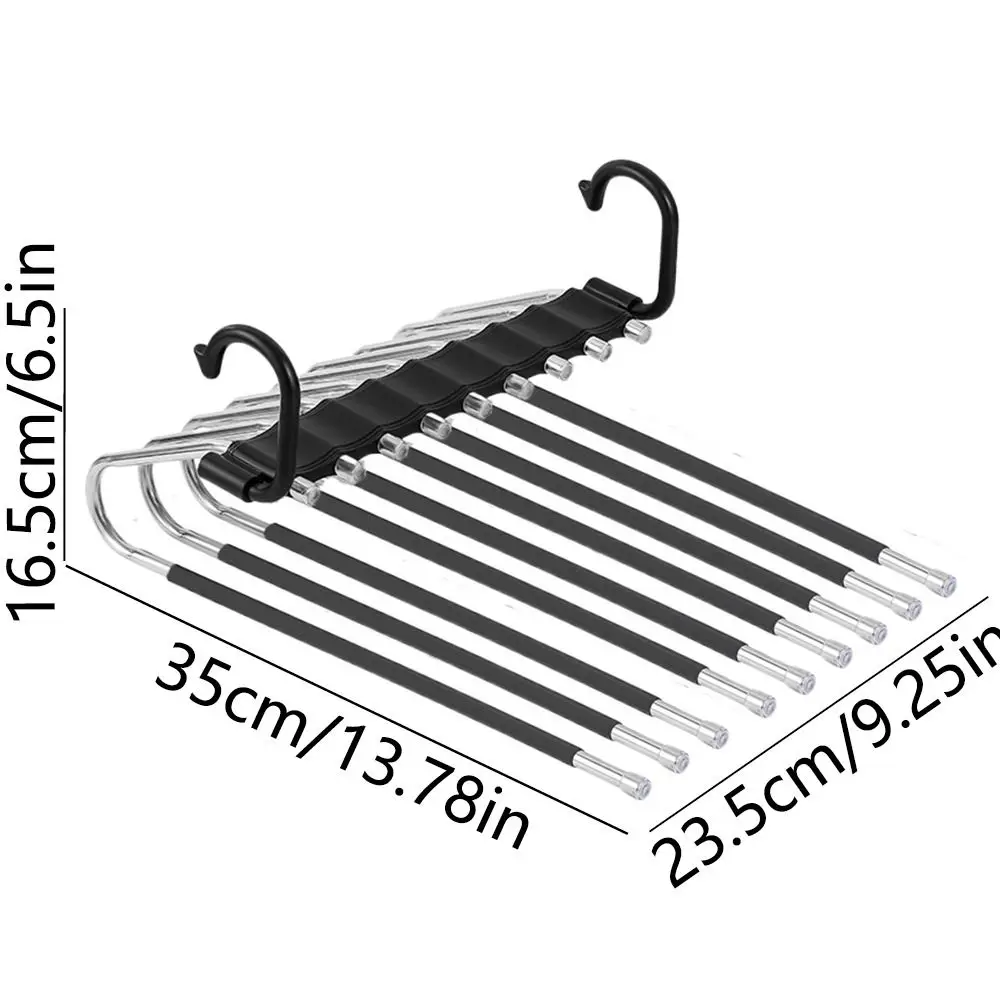 ประหยัดพื้นที่พับกางเกงRackสแตนเลสลื่น 9 ชั้นแขวนกางเกงตะขอหมุนปรับกางเกงชั้นวางของ