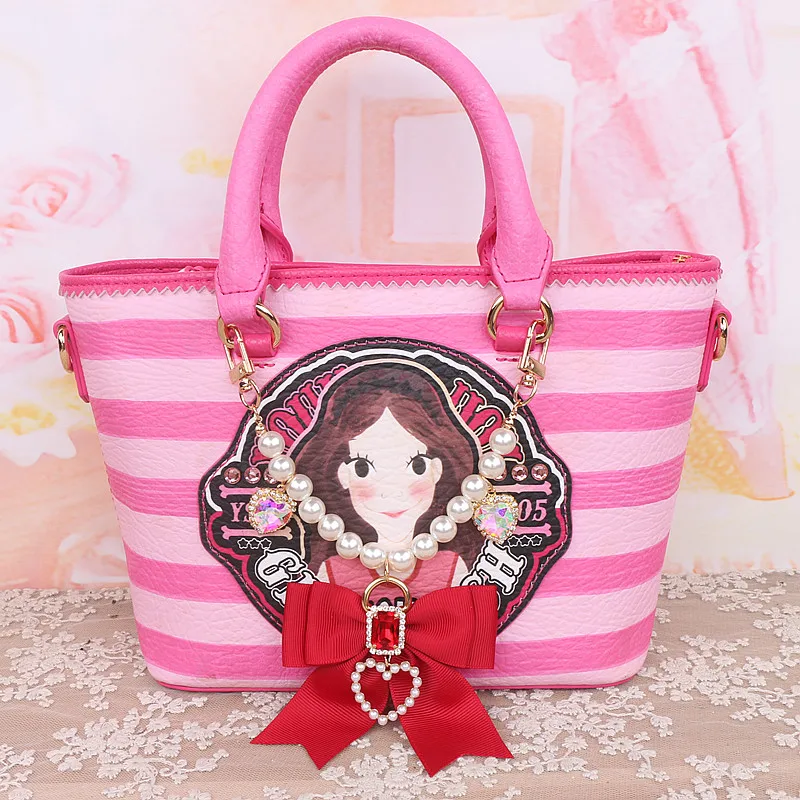 Handmade Japanese Style Girl Sweet Cute Bow Rhinestone Stringed Pearls Handbag Pendant Lolita Bag Charms Keyrings Accessories