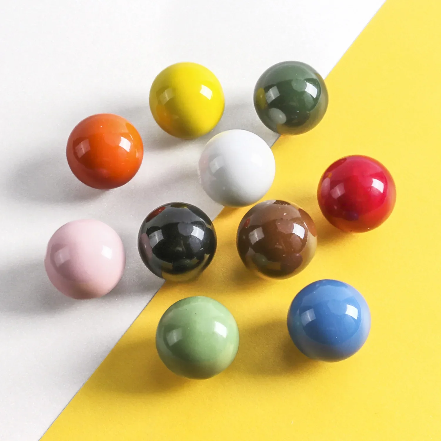 New Seven Candy Color Round Ball Ceramic Design Knobs Cupboard Drawer Pull Cabinet Door Wardrobe Handles  Drawer Locker Vintage