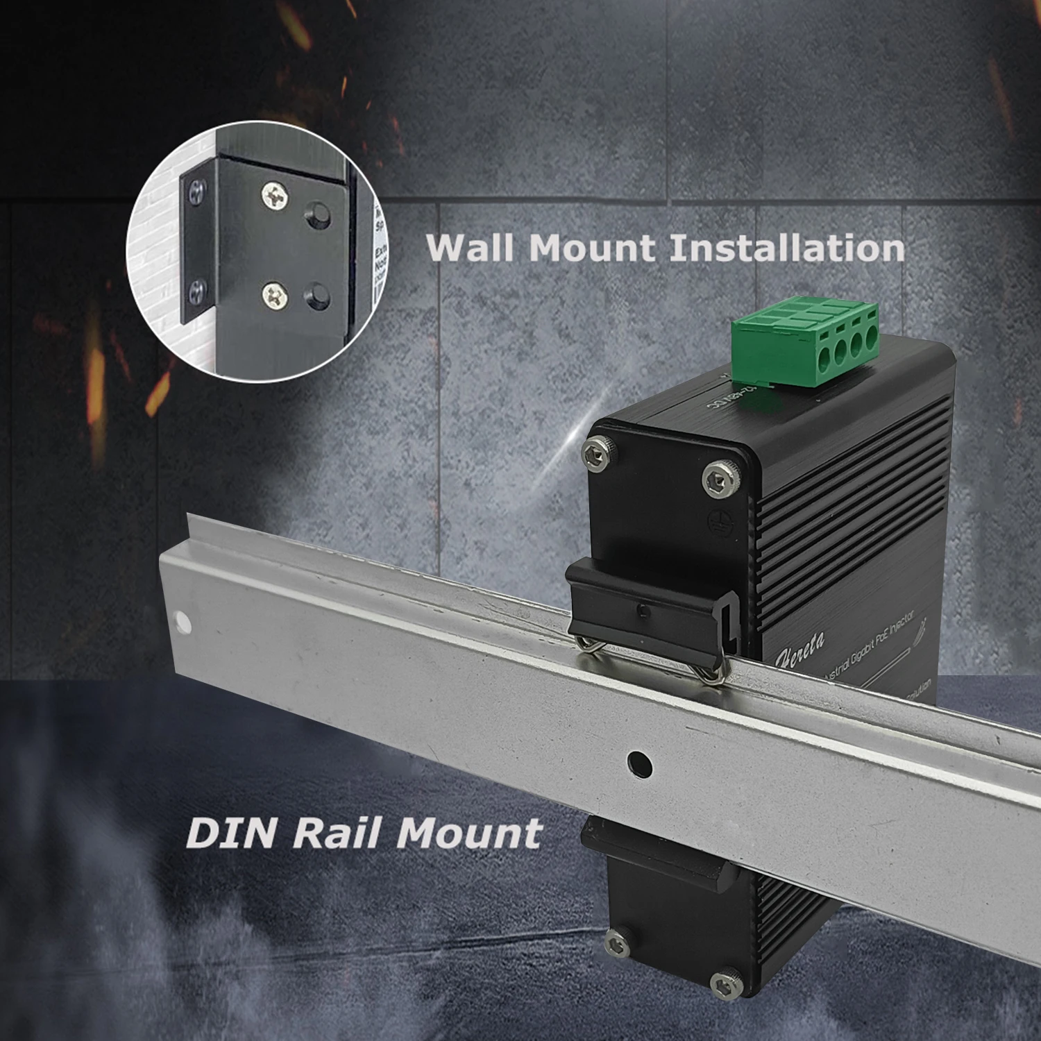 2 Port Hardened Industrial Gigabit PoE+ Injector，12~48V DC Input ，IEEE802.3af/at 30WOutput ，DIN-Rail and Wall Mount Installation