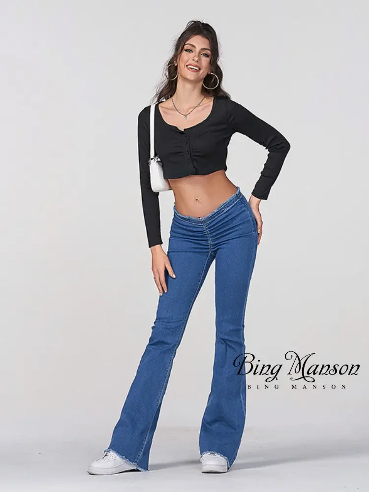 

Women Flared Jeans Skinny Denim Pants Bottom Straight High Waist Stretch Female Flare Trouser Fashion High Waisted Mom Jeans