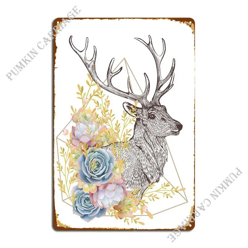 

Boho Style Deer Flowers Metal Plaque Poster PaintingPrinting Designing Club Tin Sign Poster