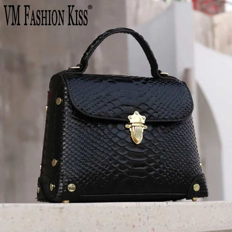 VM FASHION KISS 3D Python Pattern Women's Handbag Microfiber Shoulder Bag Designer Luxury Bag Top Handbag Lock Crossbody Bag