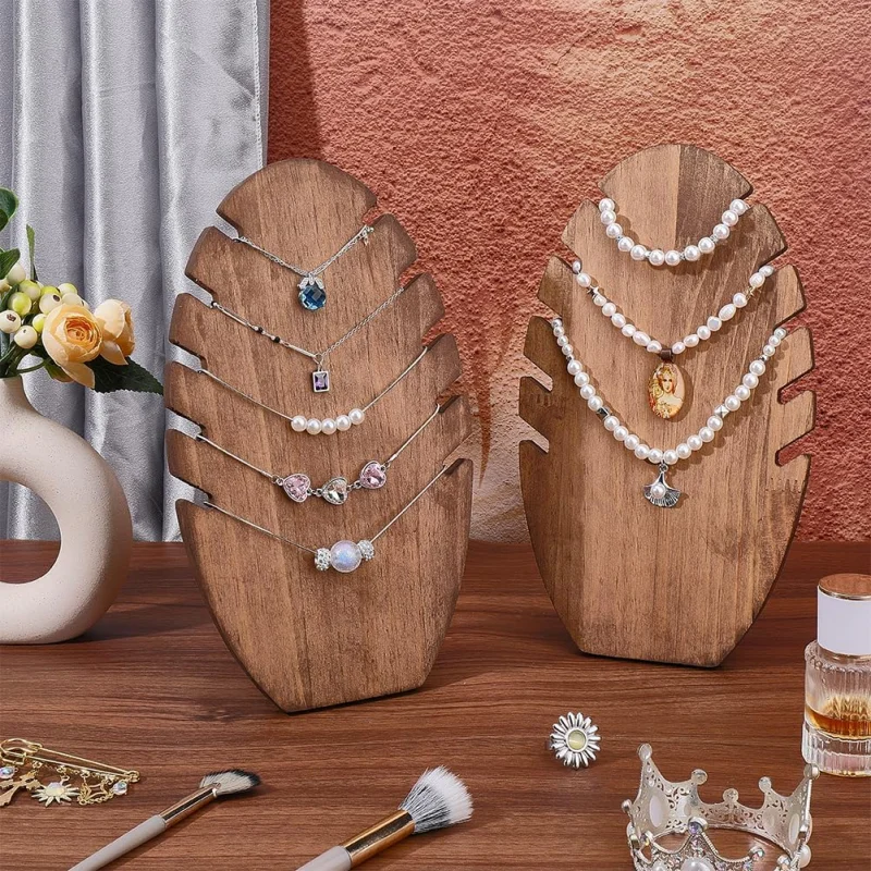 Jewelry Necklace Display Stand Organizer Solid Wood Flame Shape Necklace Holder Necklaces Pendant Display Organizer