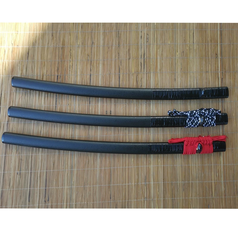 The Mountings of Japanese Swords, Wooden Scabbard, Samurai Katana Saya, Cane Wrapping,Black Matt  Lacquer,76cm,Custom Saya