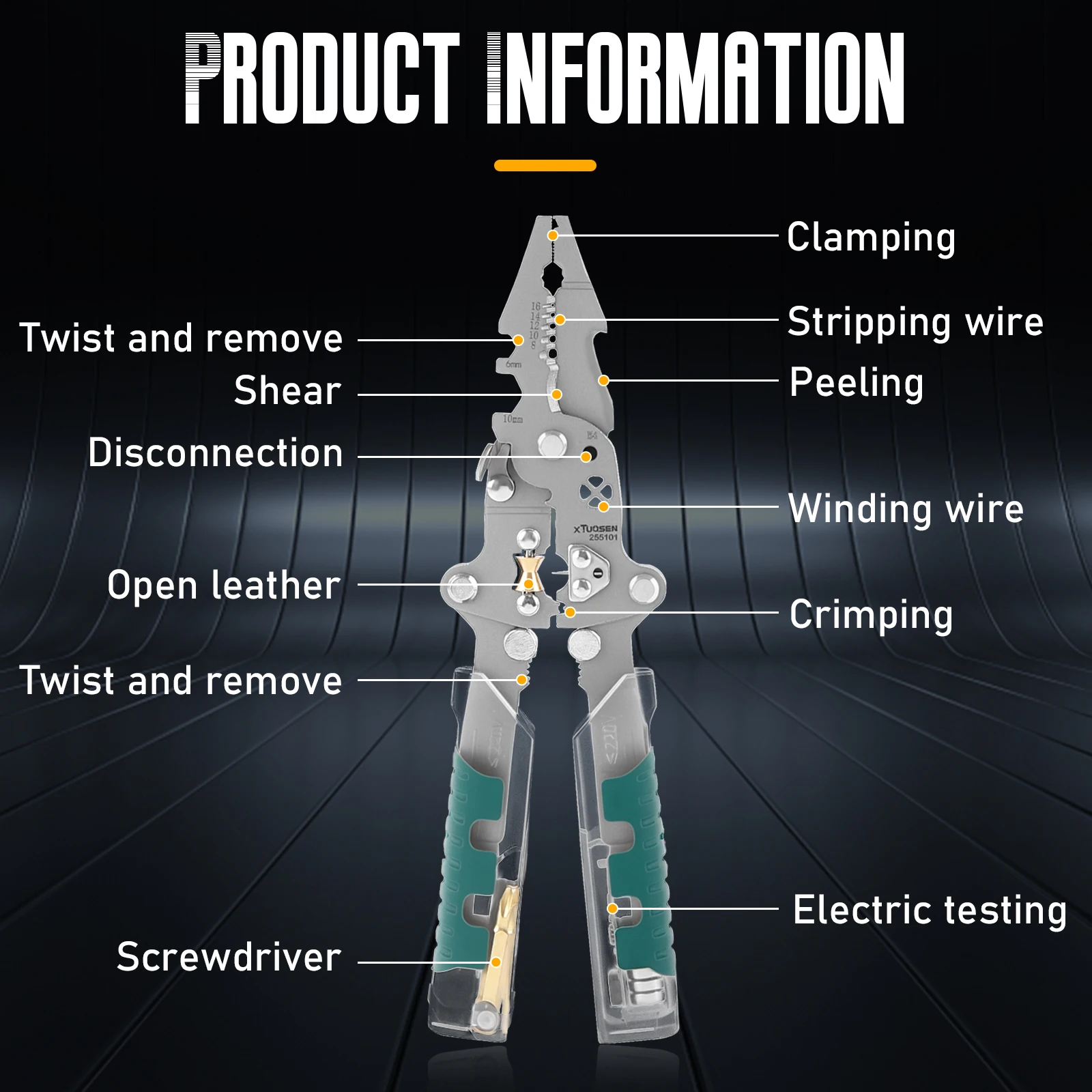 Foldable wire stripper, pulley design multi-function electrician wire splitter wire winding pliers crimping pliers hand tool