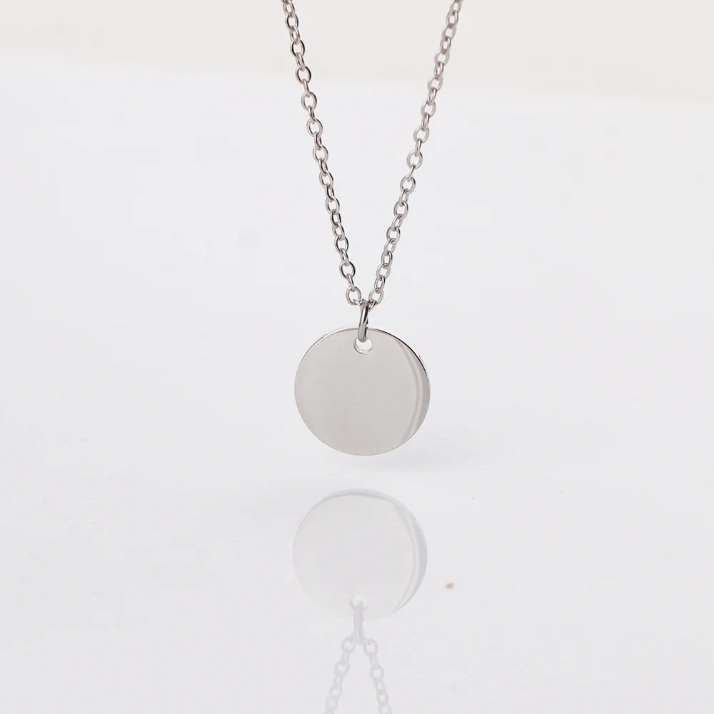 10pcs/lot 15/20/25mm Stainless Steel Round Disc Charm Necklace Mirror Polished Blank Tags Pendant Necklace for DIY Jewelry Gift